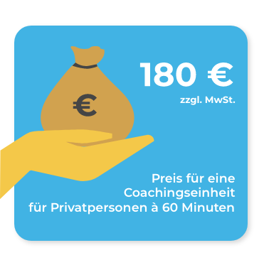 Grafik für eine Preisangabe 180 Euro zzgl. MwSt. für eine Coachingeinheit im Karrierecoaching