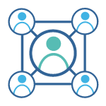Icon vier Personen vernetzen sich