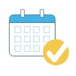Icon Terminkalender mit gelben Haken als Check