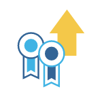 Icon zwei Auszeichnungen und ein gelber Pfeil nach oben.